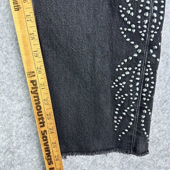 Levis Premium 501 Jeans Womens 29 Faded Black Distressed Studded Crop Big E Rock - Picture 12 of 16